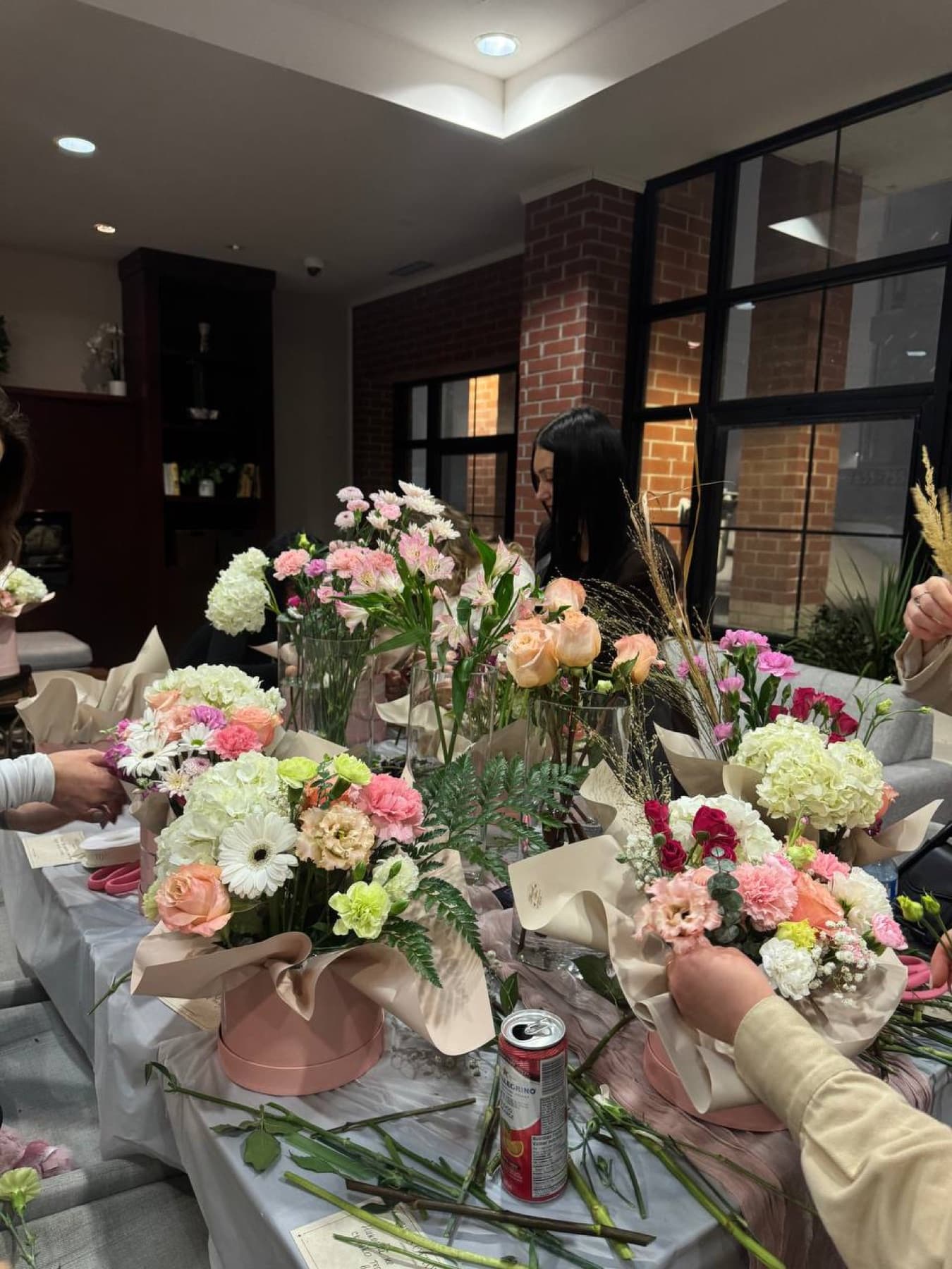 Guests arranging bouquets